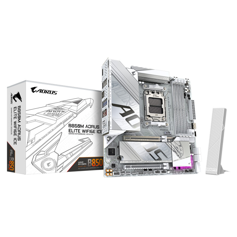 B850M AORUS ELITE WIFI6E ICE Motherboard Socket AM5 Supports AMD Ryzen Series Processors 4 x DIMMs, Dual Channel DDR5 AMD B850 c