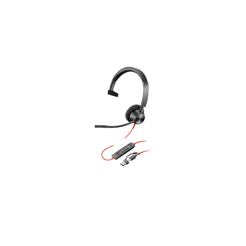 HP Poly Blackwire 3310 Monaural USB-C Headset +USB-C/A Adapter