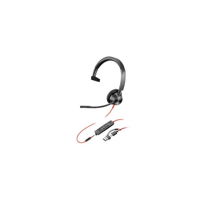 HP Poly Blackwire 3315 Monaural Microsoft Teams Certified USB-C Headset +3.5mm Plug +USB-C/A Adapter