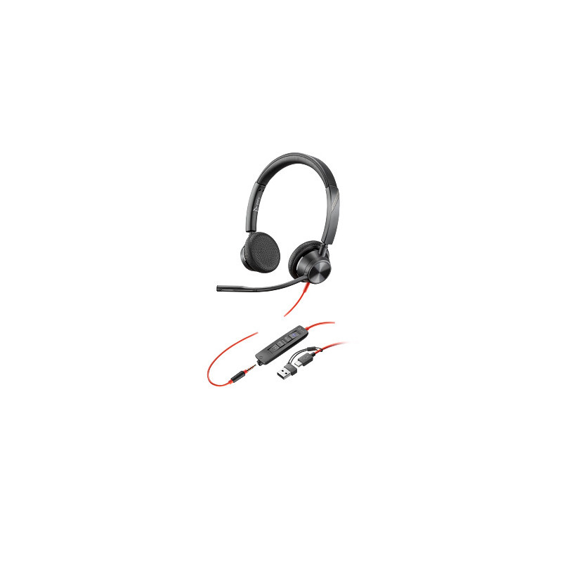 HP Poly Blackwire 3325 Stereo USB-C Headset +3.5mm Plug +USB-C/A Adapter