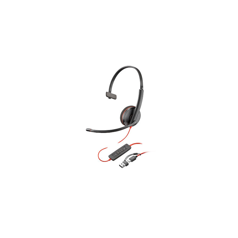 HP Poly Blackwire 3215 Monaural USB-C Headset +3.5mm Plug +USB-C/A Adapter