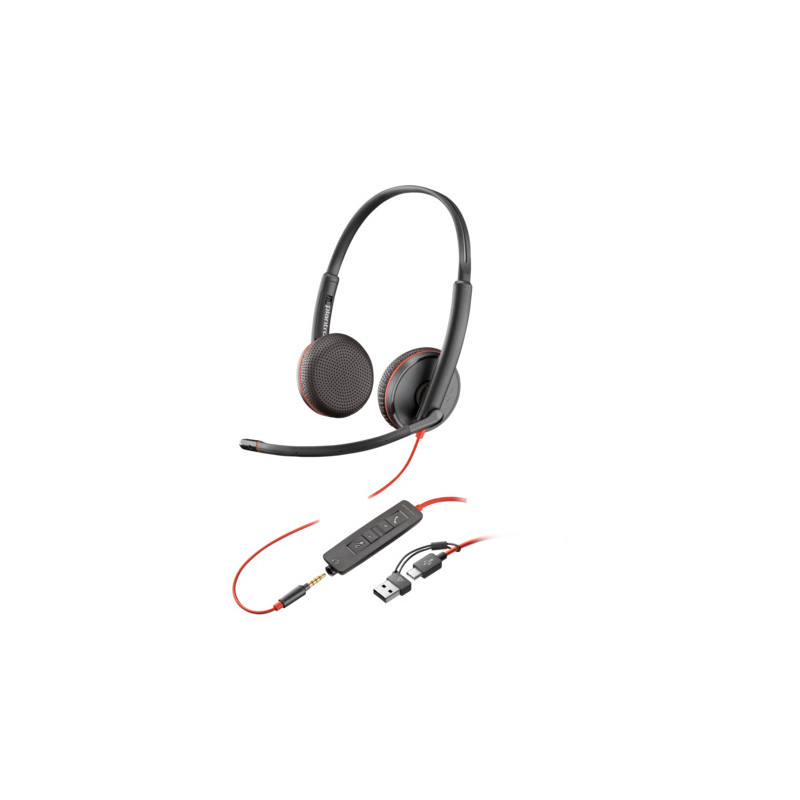 HP Poly Blackwire 3225 Stereo USB-C Headset +3.5mm Plug +USB-C/A Adapter