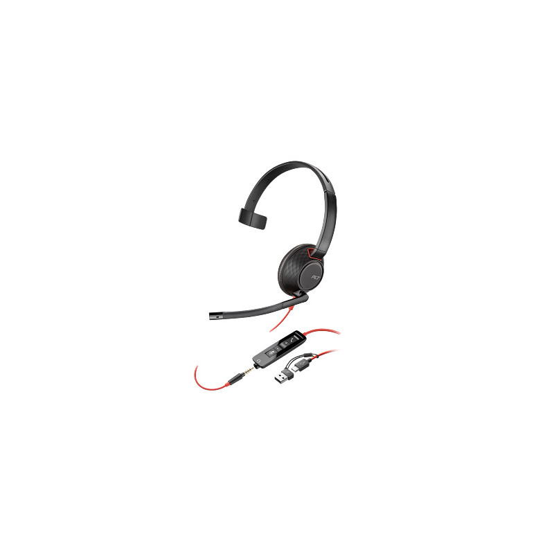 HP Poly Blackwire 5210 Monaural USB-C Headset +3.5mm Plug +USB-C/A Adapter