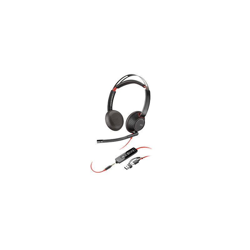HP Poly Blackwire 5220 Stereo USB-C Headset +3.5mm Plug +USB-C/A Adapter