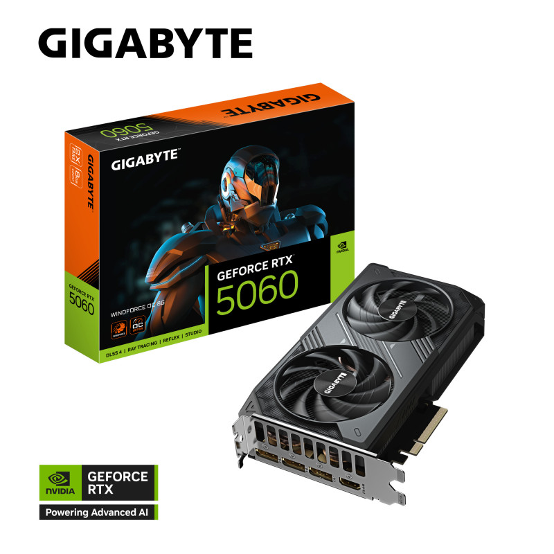 Gigabyte GeForce RTX 5060 WINDFORCE OC 8G Powered by GeForce RTX 5060 Integrated with 8GB GDDR7 128bit memory interface WINDFORC