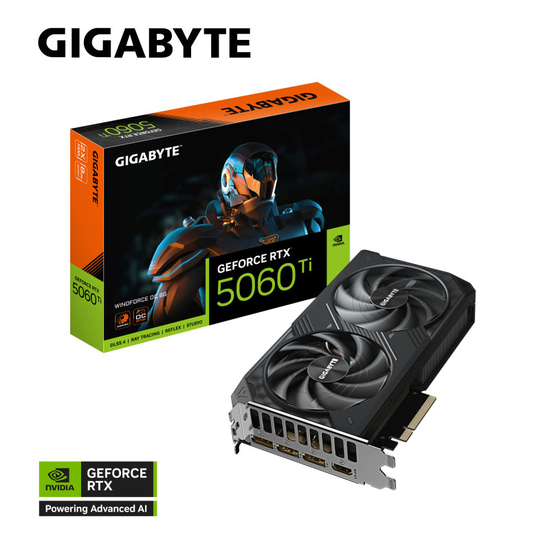 GeForce RTX 5060 Ti WINDFORCE OC 8G NVIDIA RTX 5060 TI/REV 1.0 PCI-E 5.0 x8/8 GB GDDR7/128 bit DP*3/HDMI