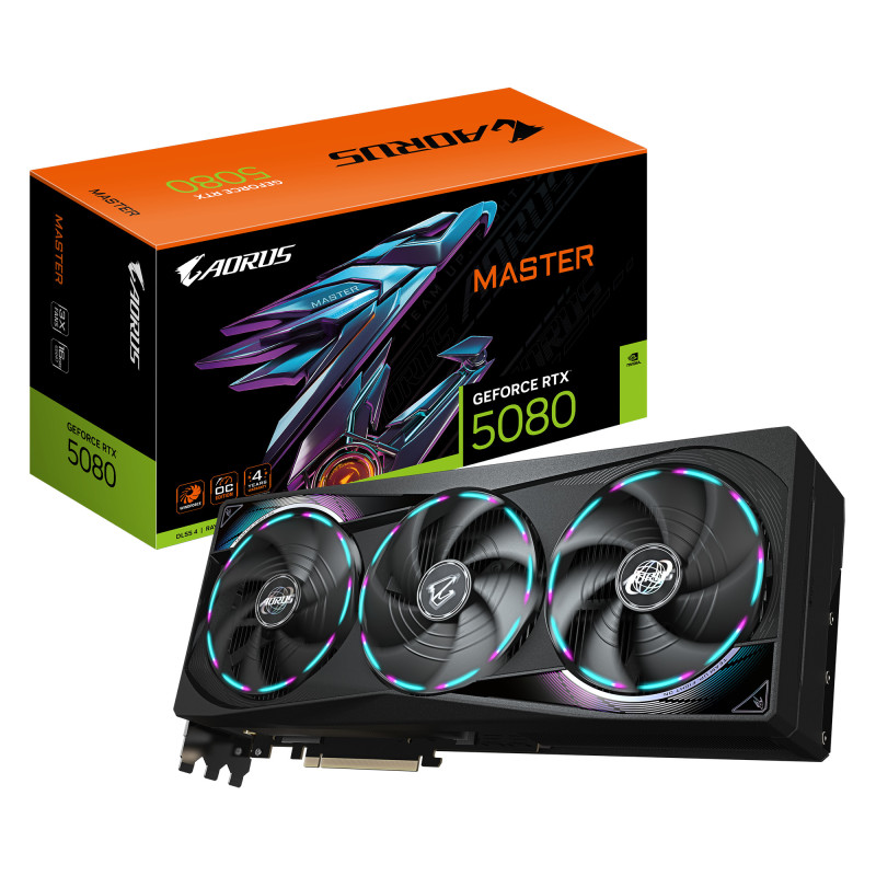 AORUS GeForce RTX 5080 MASTER 16GB GDDR7 256bit memory interface WINDFORCE cooling system CORE CLOCK 2805 MHz