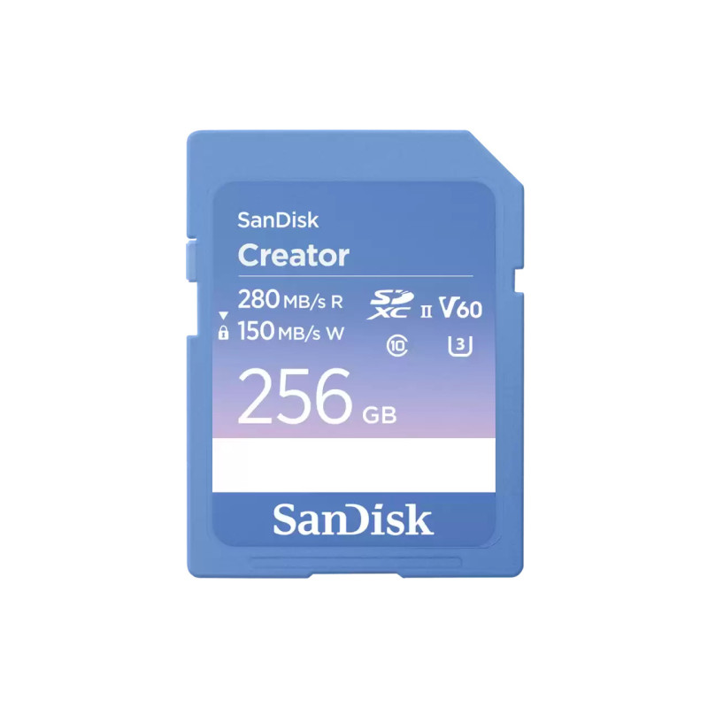 SanDisk Creator Series SD UHS-II V60 cards UHS-II 256GB SD 280MB/s(R) / 150MB/s(W) Blue