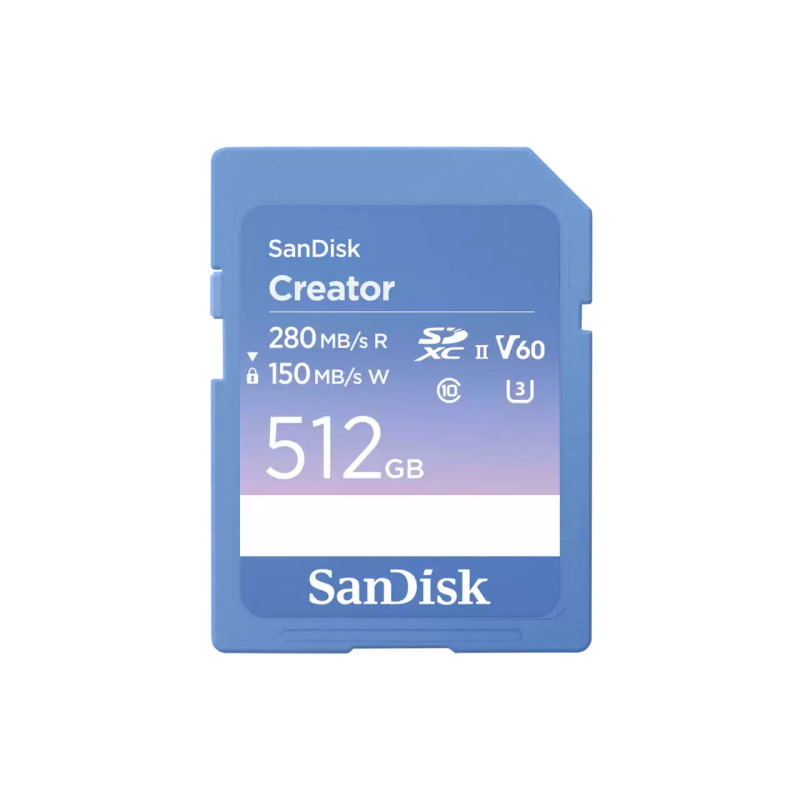 SanDisk Creator Series SD UHS-II V60 cards UHS-II 512GB SD 280MB/s(R) / 150MB/s(W) Blue