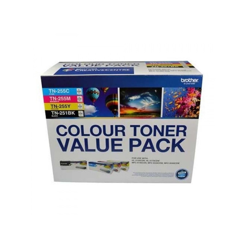 Brother TN-251BK and TN255 Colour Laser Toner Value Pack. Black, Cyan, Magenta, Yellow (8AE00003)