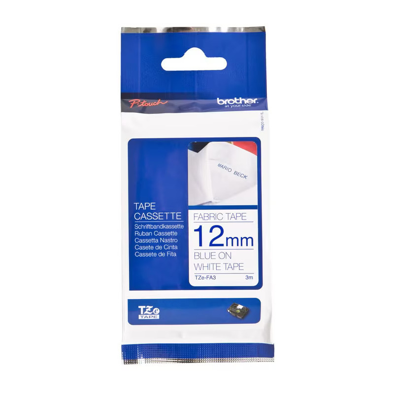 Brother 12MM Blue White Tape Fabric TZE Tape