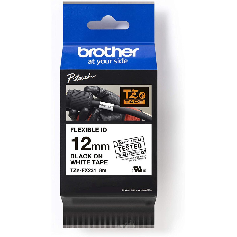 Brother 12mm Black on White Flexible TZE Tape